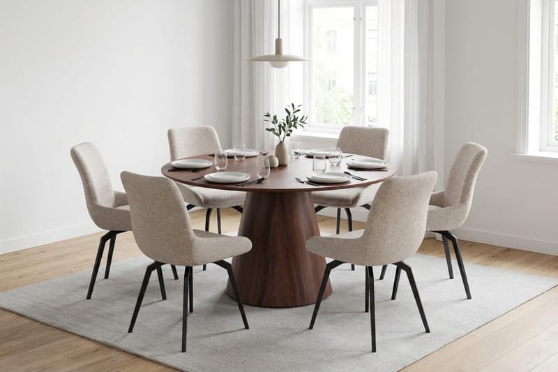 Siena Matgrupp runt 130 cm Valnöt med 6 Mora Matstolar - Valnöt - Möbler - Matplats - Matgrupp & matbord med stolar