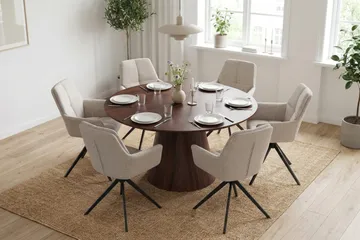 Siena Matgrupp runt 130 cm Valnöt med 6 Torsby Matstolar - Valnöt - Möbler - Matplats - Matgrupp & matbord med stolar