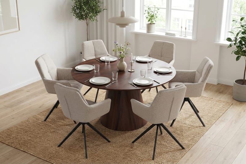 Siena Matgrupp runt 130 cm Valnöt med 6 Torsby Matstolar - Valnöt - Möbler - Matplats - Matgrupp & matbord med stolar