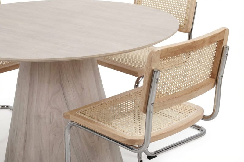 Siena Matgrupp runt 130 cm Vitlaserad med 6 Build Matstolar - Vitlaserad/Natur/krom - Möbler - Matplats - Matgrupp & matbord med stolar