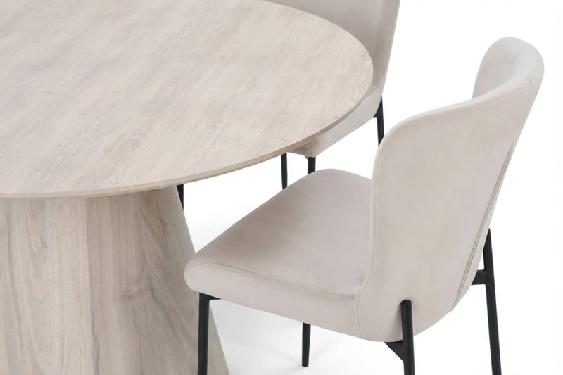 Siena Matgrupp runt 130 cm Vitlaserad med 6 Elsie Matstolar - Vitlaserad/Beige - Möbler - Matplats - Matgrupp & matbord med stolar