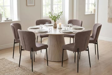 Siena Matgrupp runt 130 cm Vitlaserad med 6 Elsie Matstolar - Vitlaserad/Grå - Möbler - Matplats - Matgrupp & matbord med stolar