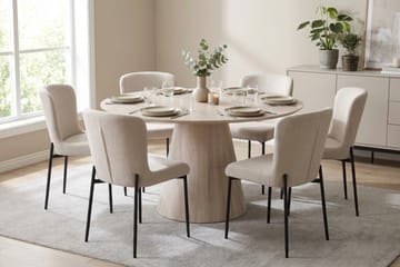 Siena Matgrupp runt 130 cm Vitlaserad med 6 Elsie Matstolar - Vitlaserad/Vit - Möbler - Matplats - Matgrupp & matbord med stolar