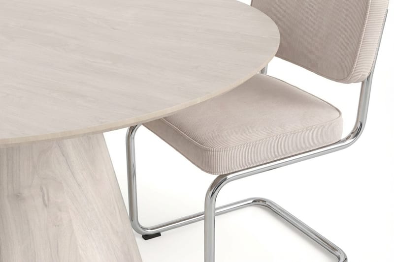 Siena Matgrupp runt 130 cm Vitlaserad med 6 Milva Matstolar - Vitlaserad/Beige/krom - Möbler - Matplats - Matgrupp & matbord med stolar