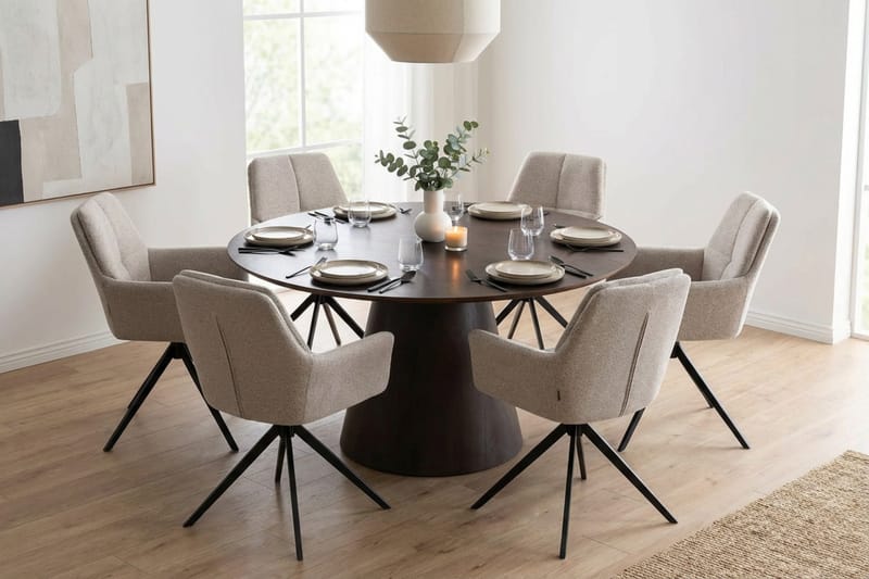 Siena Matgrupp runt 150 cm Rökt Ek med 6 Torsby Matstolar - Rökt ek - Möbler - Matplats - Matgrupp & matbord med stolar