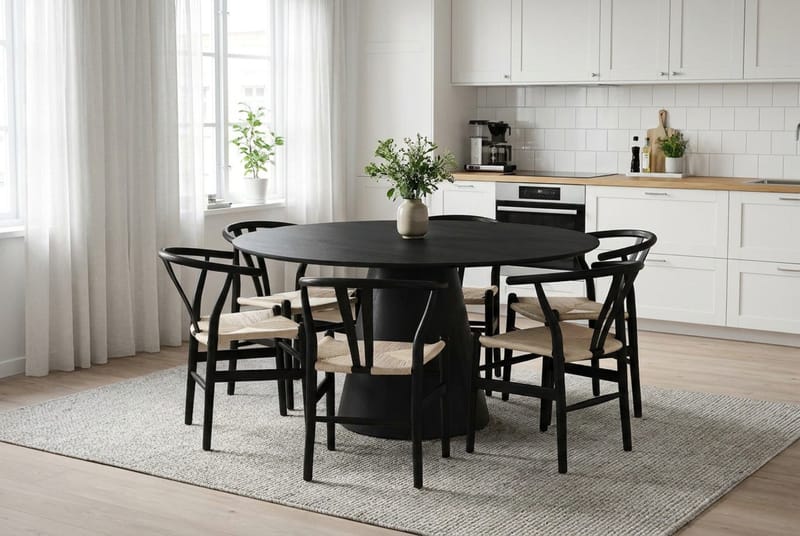 Siena Matgrupp runt 150 cm Svart med 6 Dastoori Matstolar - Svart - Möbler - Matplats - Matgrupp & matbord med stolar