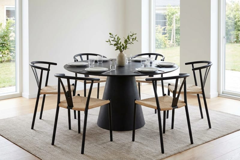 Siena Matgrupp runt 150 cm Svart med 6 Elysia Matstolar - Svart - Möbler - Matplats - Matgrupp & matbord med stolar