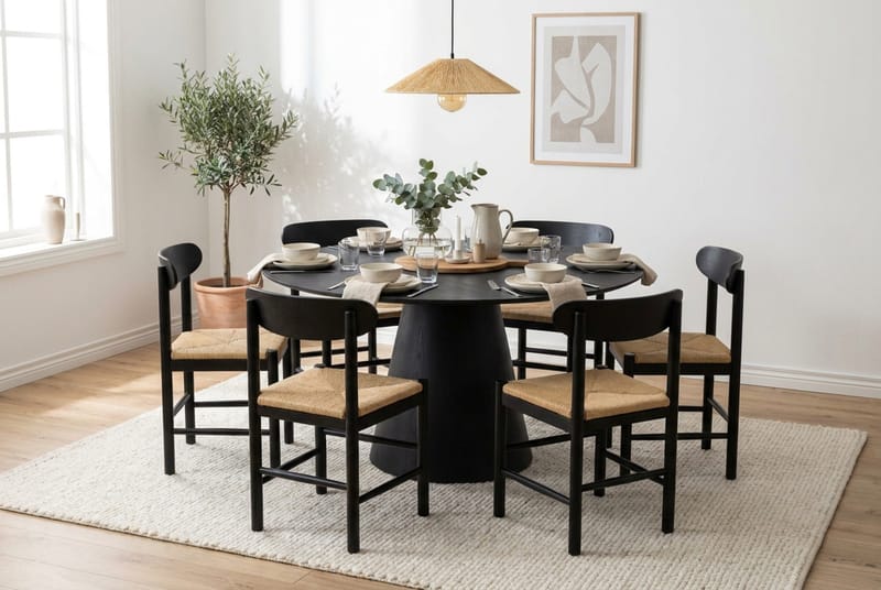Siena Matgrupp runt 150 cm Svart med 6 Malte Matstolar - Möbler - Matplats - Matgrupp & matbord med stolar