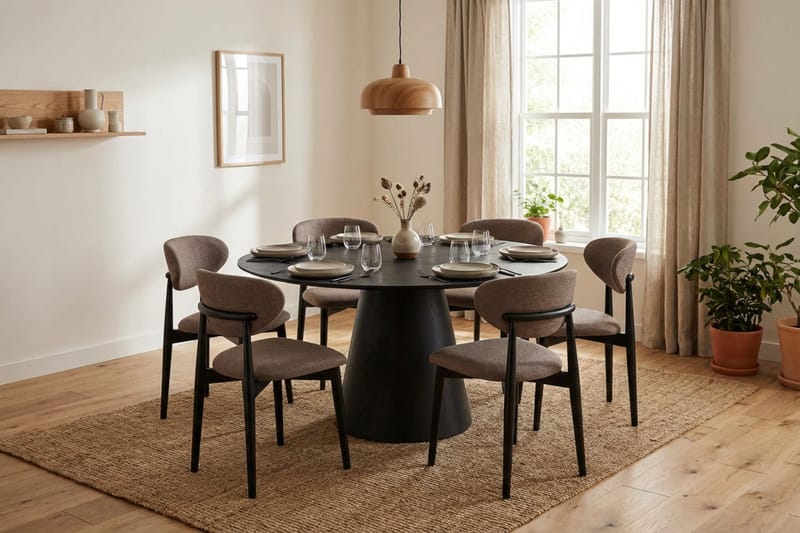 Siena Matgrupp runt 150 cm Svart med 6 Molly Matstolar - Svart - Möbler - Matplats - Matgrupp & matbord med stolar