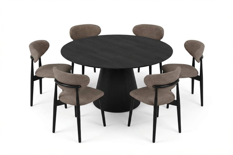 Siena Matgrupp runt 150 cm Svart med 6 Molly Matstolar - Svart - Möbler - Matplats - Matgrupp & matbord med stolar