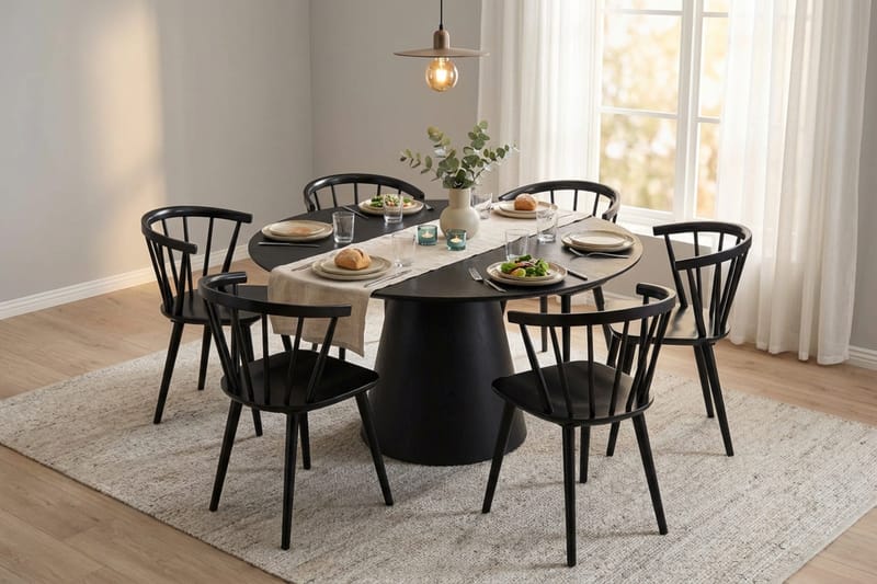 Siena Matgrupp runt 150 cm Svart med 6 Tyrö Matstolar - Svart - Möbler - Matplats - Matgrupp & matbord med stolar
