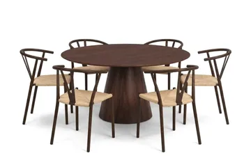 Siena Matgrupp runt 150 cm Valnöt med 6 Elysia Matstolar - Valnöt - Möbler - Matplats - Matgrupp & matbord med stolar