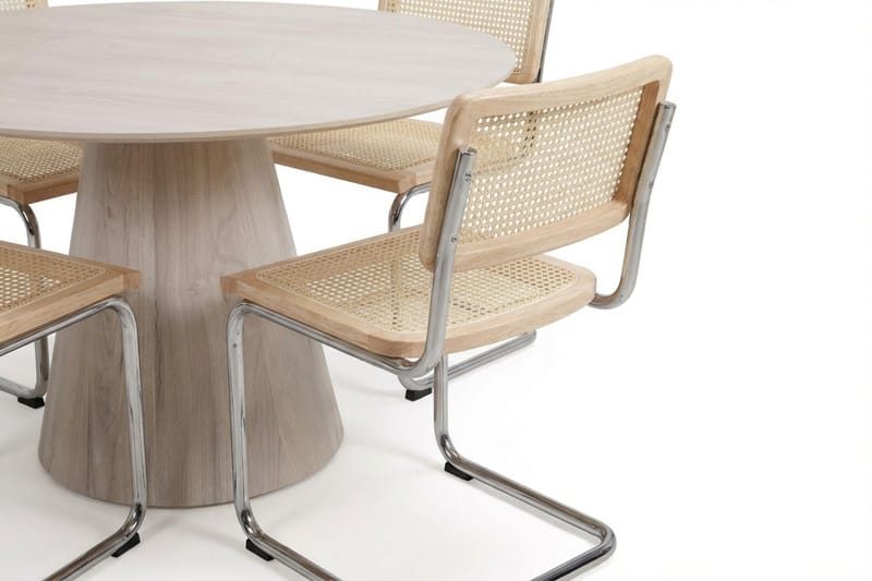 Siena Matgrupp runt 150 cm Vitlaserad med 6 Build Matstolar - Vitlaserad/Natur/krom - Möbler - Matplats - Matgrupp & matbord med stolar