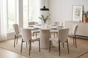 Siena Matgrupp runt 150 cm Vitlaserad med 6 Elsie Matstolar - Vitlaserad/Beige - Möbler - Matplats - Matgrupp & matbord med stolar