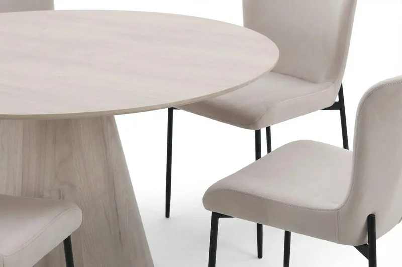 Siena Matgrupp runt 150 cm Vitlaserad med 6 Elsie Matstolar - Vitlaserad/Beige - Möbler - Matplats - Matgrupp & matbord med stolar