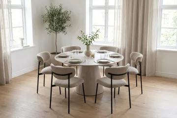 Siena Matgrupp runt 150 cm Vitlaserad med 6 Lucy Matstolar - Vitlaserad - Möbler - Matplats - Matgrupp & matbord med stolar