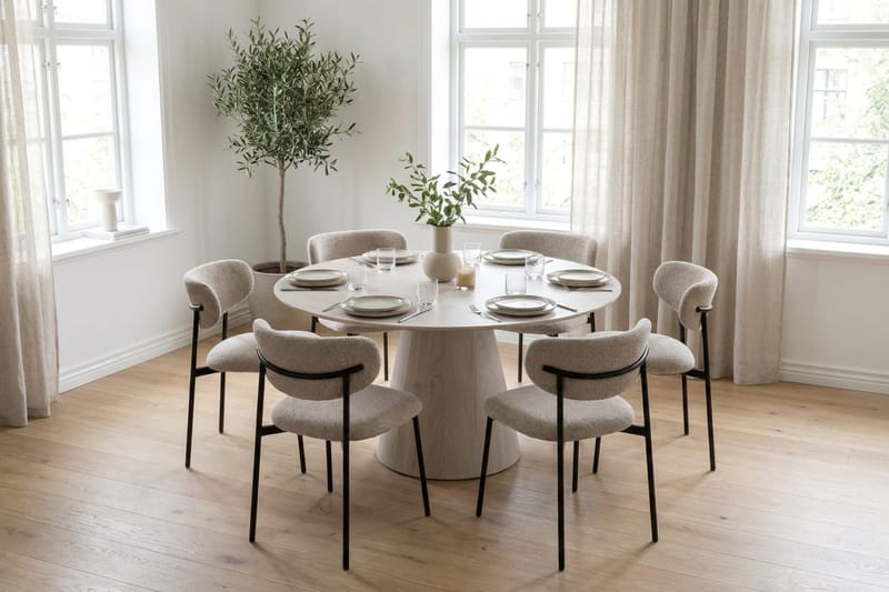 Siena Matgrupp runt 150 cm Vitlaserad med 6 Lucy Matstolar - Vitlaserad - Möbler - Matplats - Matgrupp & matbord med stolar