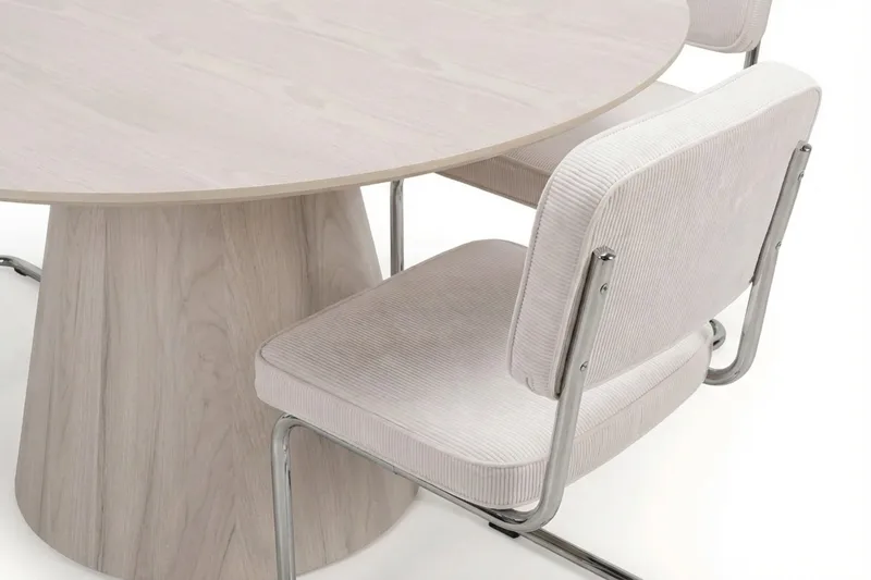 Siena Matgrupp runt 150 cm Vitlaserad med 6 Milva Matstolar - Vitlaserad/Beige/krom - Möbler - Matplats - Matgrupp & matbord med stolar