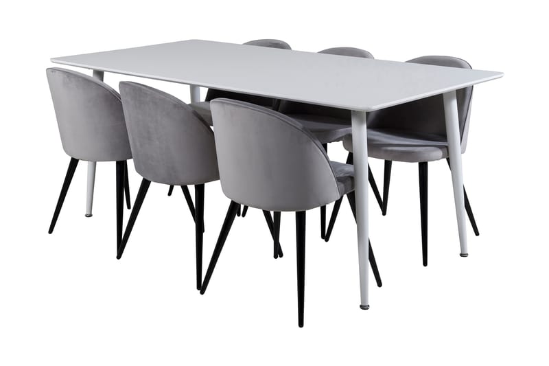 SOBRIDO Bord 180 cm Vit+6 ALTEA Stolar Sammet/Ljusgrå/Svart