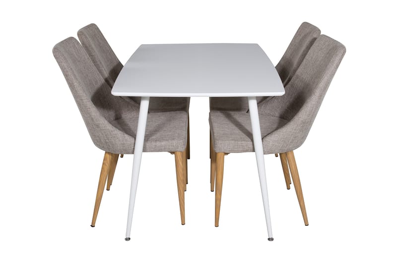SOBRIDO Matbord 120 cm Vit + 4 LISITA Stolar Ljusgrå/Ek - Möbler - Matplats - Matgrupp & matbord med stolar
