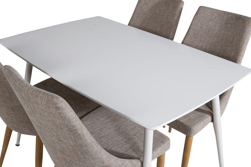 SOBRIDO Matbord 120 cm Vit + 4 LISITA Stolar Ljusgrå/Ek - Möbler - Matplats - Matgrupp & matbord med stolar