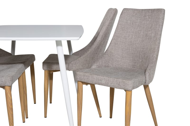 SOBRIDO Matbord 120 cm Vit + 4 LISITA Stolar Ljusgrå/Ek - Möbler - Matplats - Matgrupp & matbord med stolar