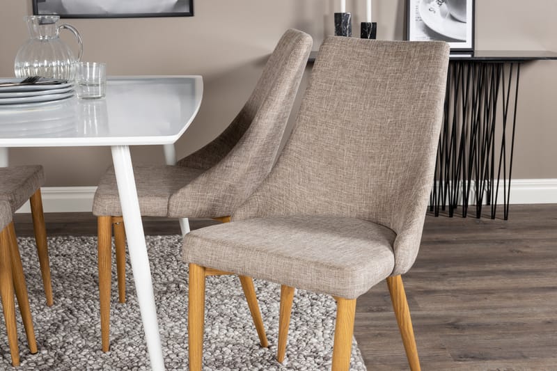 SOBRIDO Matbord 120 cm Vit + 4 LISITA Stolar Ljusgrå/Ek - Möbler - Matplats - Matgrupp & matbord med stolar