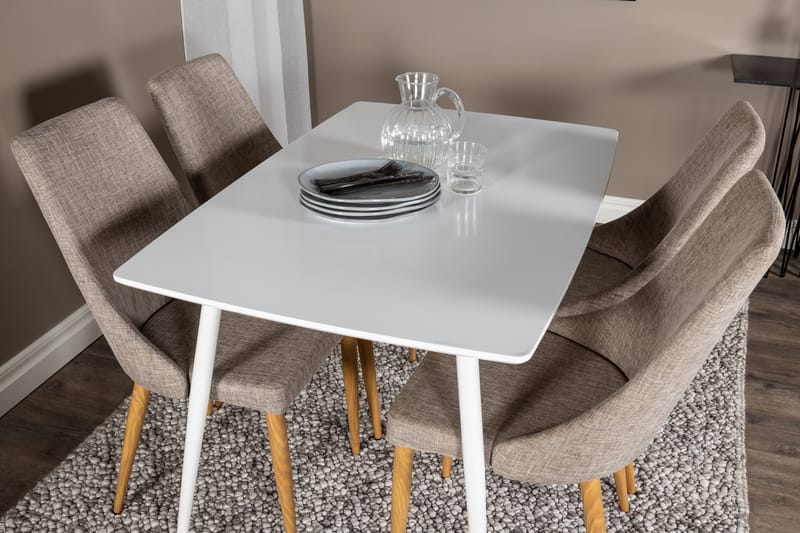 SOBRIDO Matbord 120 cm Vit + 4 LISITA Stolar Ljusgrå/Ek - Möbler - Matplats - Matgrupp & matbord med stolar