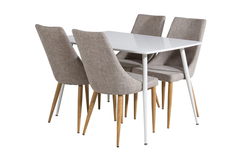 SOBRIDO Matbord 120 cm Vit + 4 LISITA Stolar Ljusgrå/Ek - Möbler - Matplats - Matgrupp & matbord med stolar