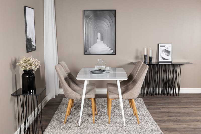 SOBRIDO Matbord 120 cm Vit + 4 LISITA Stolar Ljusgrå/Ek - Möbler - Matplats - Matgrupp & matbord med stolar