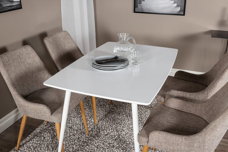 SOBRIDO Matbord 120 cm Vit + 4 PEDER Stolar Ljusgrå/Ek - Möbler - Matplats - Matgrupp & matbord med stolar