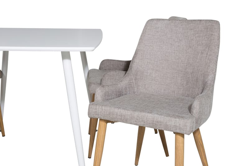 SOBRIDO Matbord 120 cm Vit + 4 PEDER Stolar Ljusgrå/Ek - Möbler - Matplats - Matgrupp & matbord med stolar