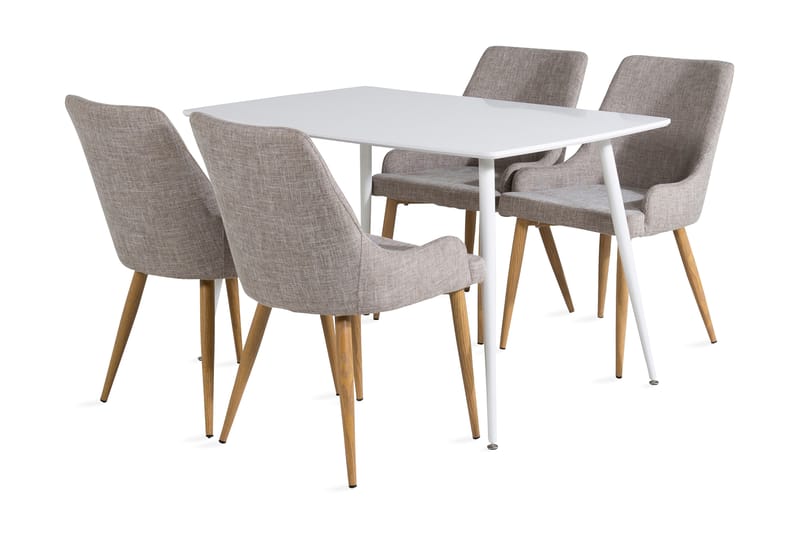 SOBRIDO Matbord 120 cm Vit + 4 PEDER Stolar Ljusgrå/Ek - Möbler - Matplats - Matgrupp & matbord med stolar
