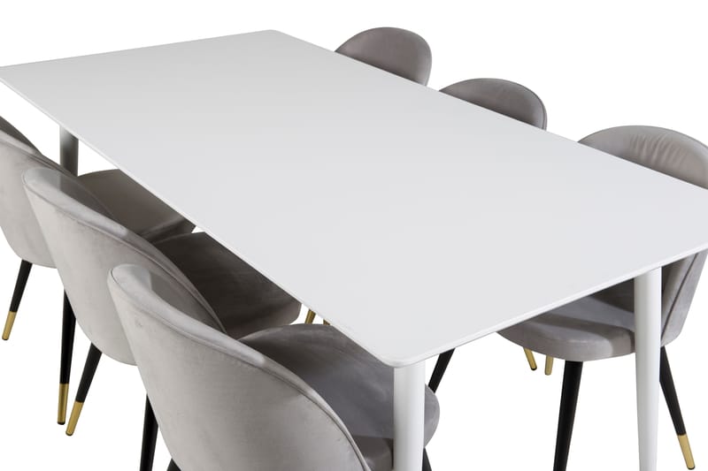SOBRIDO Matbord 180 cm Vit + 6 ALTEA Stolar Sammet/Grå - Matgrupp & matbord med stolar
