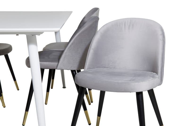 SOBRIDO Matbord 180 cm Vit + 6 ALTEA Stolar Sammet/Grå - Matgrupp & matbord med stolar