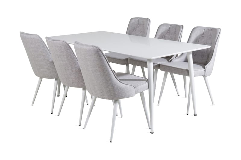 SOBRIDO Matbord 180 cm Vit + 6 CARRERA Stolar Grå - Matgrupp & matbord med stolar