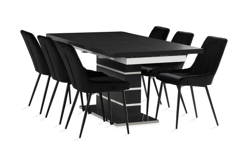 SUNNE Förlängningsbart Bord 180 cm Svart + 6 HUGGNING Stolar - Matgrupp & matbord med stolar