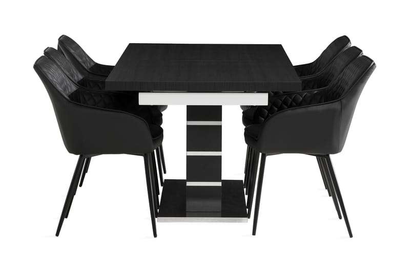 SUNNE Förlängningsbart Bord 180 cm Svart + 6 TOFTINGE Stolar - Matgrupp & matbord med stolar