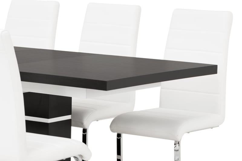 SUNNE Matbord 140 Svart/Vit + 6 EMÅN Stol Vit - Matgrupp & matbord med stolar