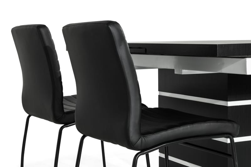 SUNNE Matbord Svart/Vit + 4 FRIO Stol Vit PU - Matgrupp & matbord med stolar
