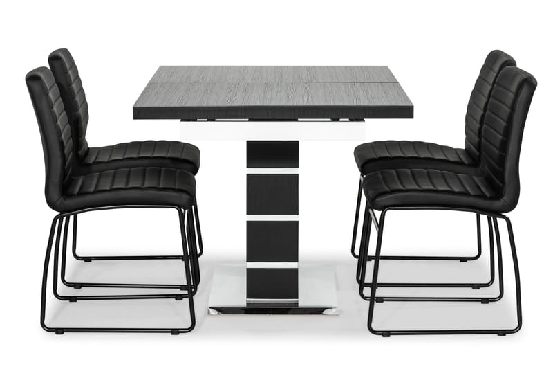 SUNNE Matbord Svart/Vit + 4 FRIO Stol Vit PU - Matgrupp & matbord med stolar