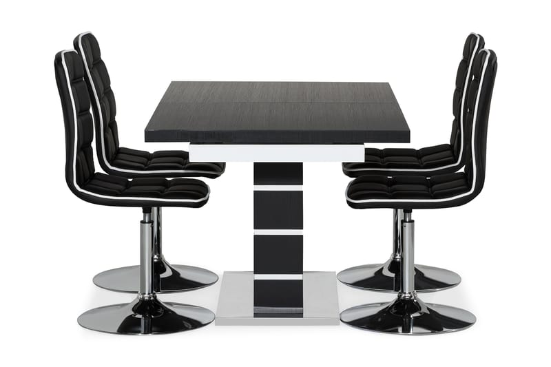 SUNNE Matbord Svart/Vit + 4 st DESTIN Stol Svart PU - Matgrupp & matbord med stolar