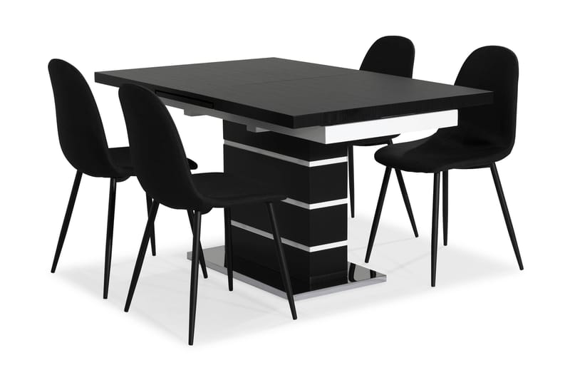 SUNNE Matbord Svart/Vit + 4 st NIKOLAS Stol Svart - Matgrupp & matbord med stolar