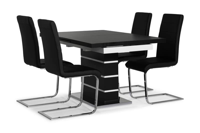 SUNNE Matbord Svart/Vit + 4 st SALA Stol Vit PU/Krom - Matgrupp & matbord med stolar