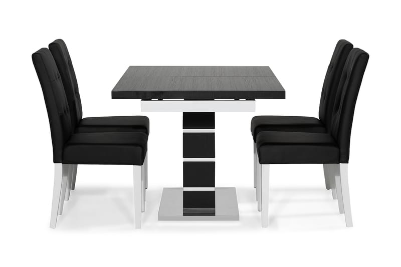 SUNNE Matbord Svart/Vit + 4 st STILO Stol Svart PU - Matgrupp & matbord med stolar