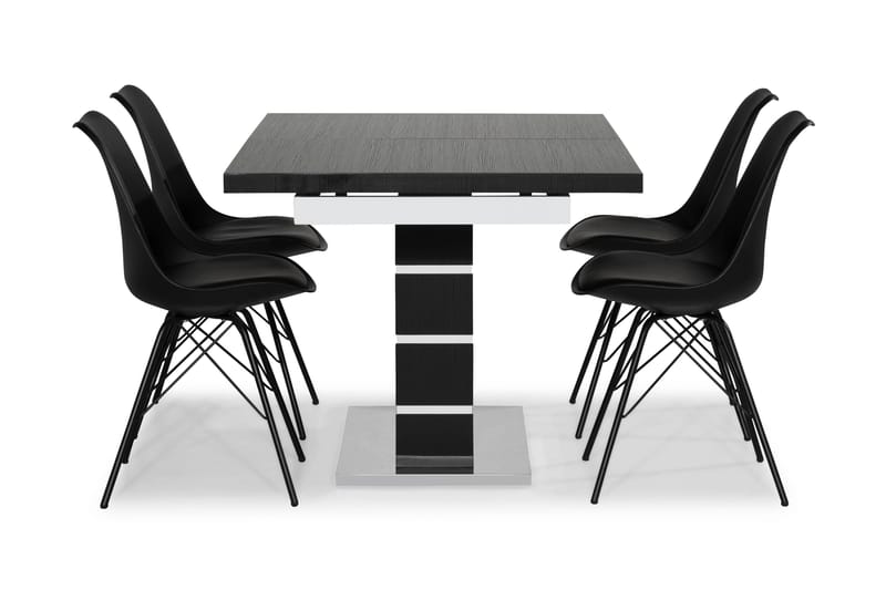 SUNNE Matbord Svart/Vit + 4 st ZENIT Stol Svart PU - Matgrupp & matbord med stolar