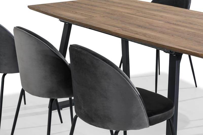 SWEETPO Förlängningsbart Bord 140 Brun + 6 SANDRO Stol Grå - Matgrupp & matbord med stolar
