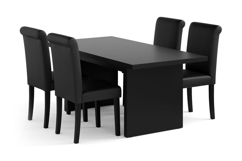 SYRES Matbord 180 cm Grå + 4 RAVESTA Stolar Svart - Matgrupp & matbord med stolar