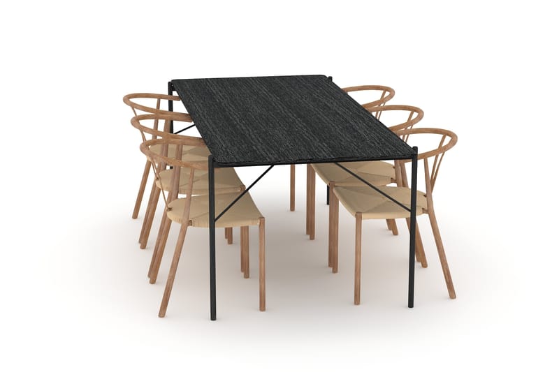 TAVANO Matbord 200 cm Svart med 6st AMATA Matstol - Matgrupp & matbord med stolar
