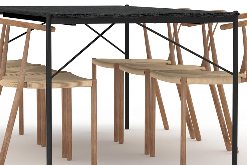 TAVANO Matbord 200 cm Svart med 6st AMATA Matstol - Möbler - Matplats - Matgrupp & matbord med stolar